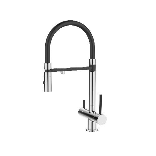 Pull down kitchen faucet with black spring spout for sink use
