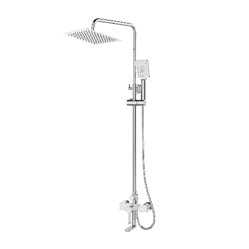 Exposed shower set with overhead shower and hand shower