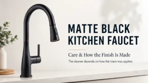 Dark matte faucet illustrating why matte black is a color name rather than one standard faucet finish process.