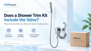 Shower trim kit with valve showing a complete shower set packed as one configured set